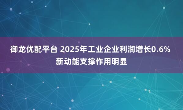 御龙优配平台 2025年工业企业利润增长0.6% 新动能支撑作用明显